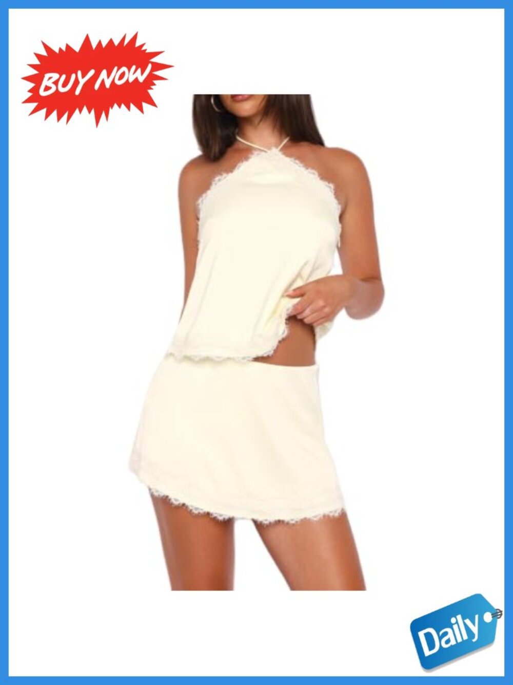 Y2K Satin Lace Trim Tie Back Tank & Mini Skirt Set